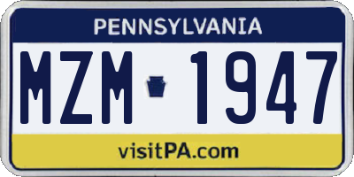 PA license plate MZM1947