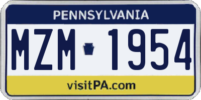 PA license plate MZM1954