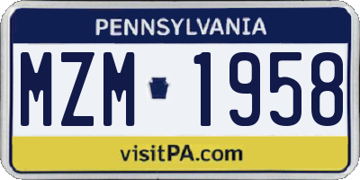 PA license plate MZM1958