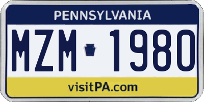 PA license plate MZM1980