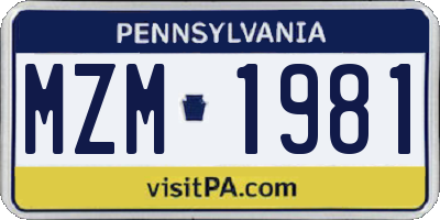 PA license plate MZM1981