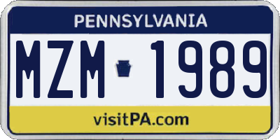 PA license plate MZM1989