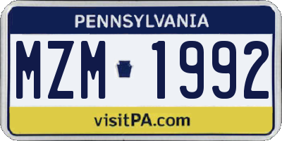 PA license plate MZM1992
