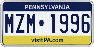 PA license plate MZM1996
