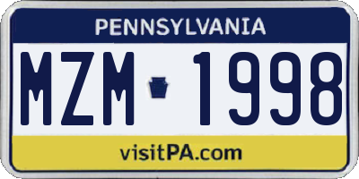 PA license plate MZM1998