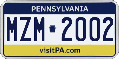 PA license plate MZM2002