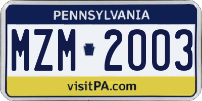 PA license plate MZM2003
