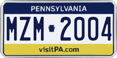 PA license plate MZM2004