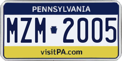 PA license plate MZM2005