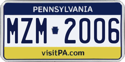 PA license plate MZM2006
