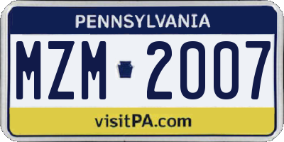 PA license plate MZM2007