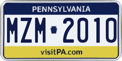 PA license plate MZM2010
