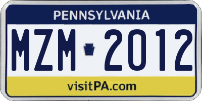 PA license plate MZM2012