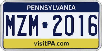 PA license plate MZM2016