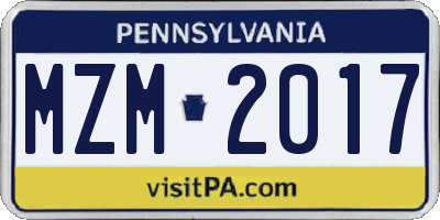 PA license plate MZM2017