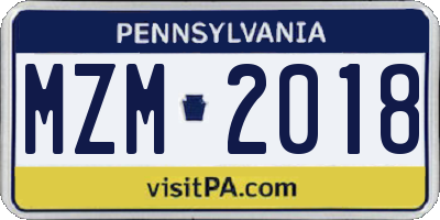 PA license plate MZM2018