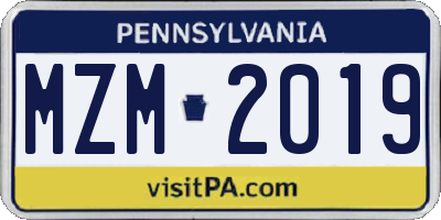 PA license plate MZM2019