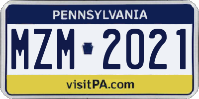 PA license plate MZM2021