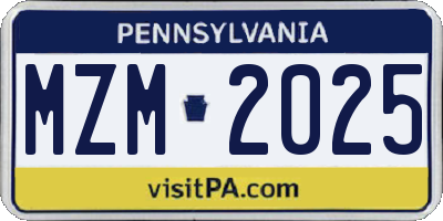 PA license plate MZM2025