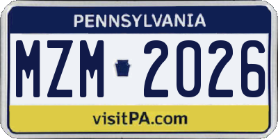 PA license plate MZM2026