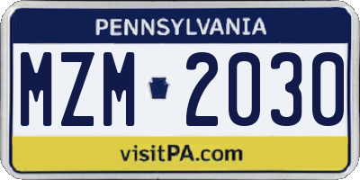 PA license plate MZM2030