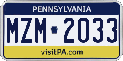 PA license plate MZM2033