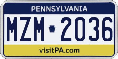 PA license plate MZM2036
