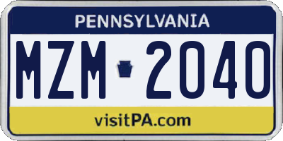 PA license plate MZM2040
