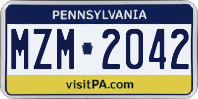 PA license plate MZM2042