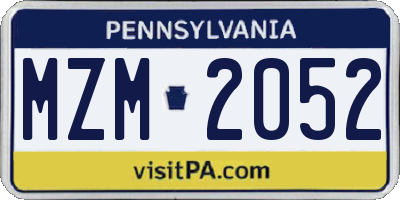 PA license plate MZM2052
