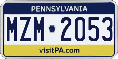 PA license plate MZM2053