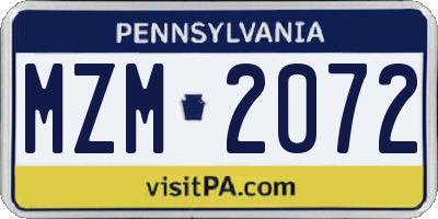 PA license plate MZM2072