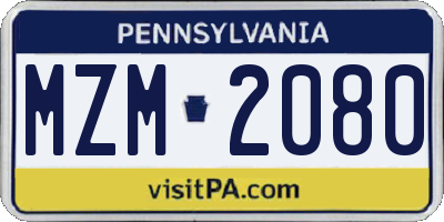 PA license plate MZM2080