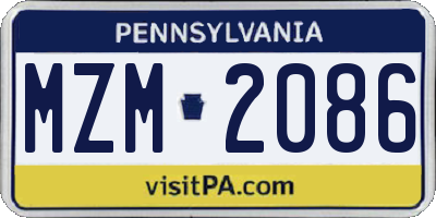 PA license plate MZM2086