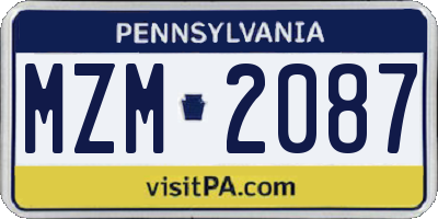 PA license plate MZM2087