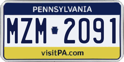 PA license plate MZM2091