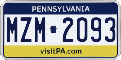 PA license plate MZM2093