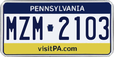 PA license plate MZM2103
