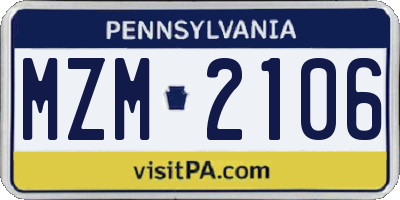PA license plate MZM2106