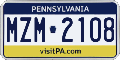 PA license plate MZM2108