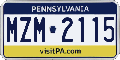 PA license plate MZM2115