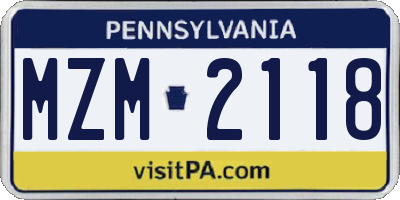 PA license plate MZM2118