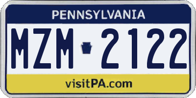 PA license plate MZM2122
