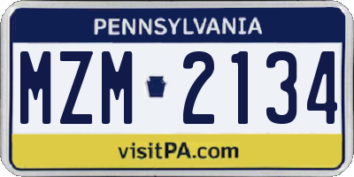 PA license plate MZM2134