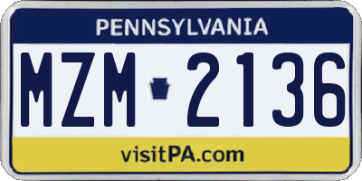 PA license plate MZM2136