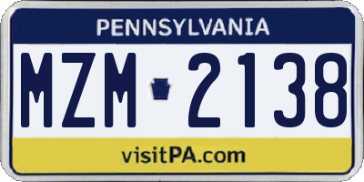 PA license plate MZM2138