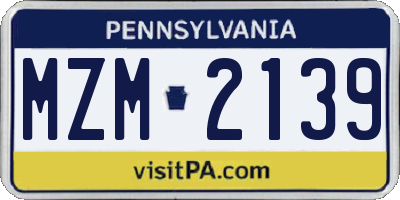 PA license plate MZM2139