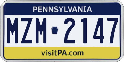 PA license plate MZM2147