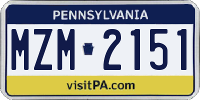 PA license plate MZM2151