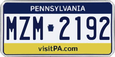 PA license plate MZM2192
